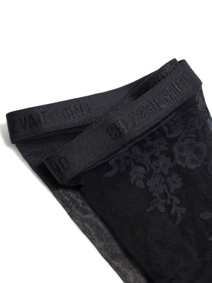 Valentino Floral Embroidered High-Waisted Black Lycra Tights Black