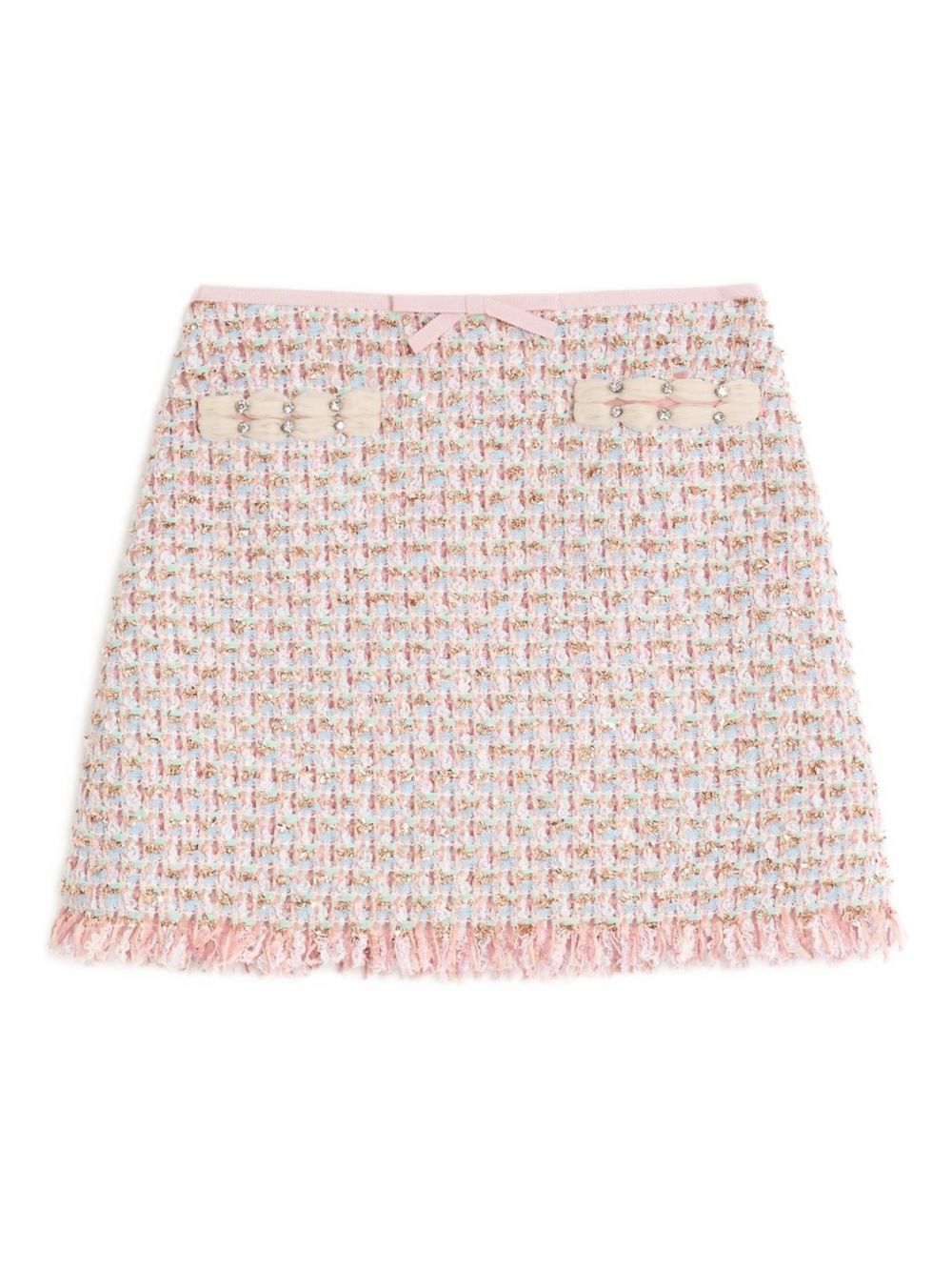 Valentino Ribbon Tweed Rhinestone High-Waisted Skirt Multicolour