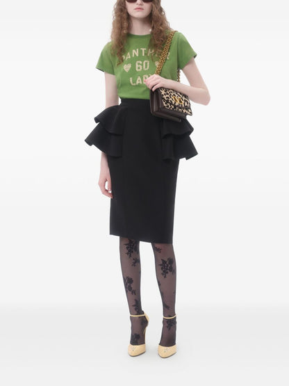 Valentino Crepe Couture High-Waisted Ruffled Wool and Silk Midi Skirt Black