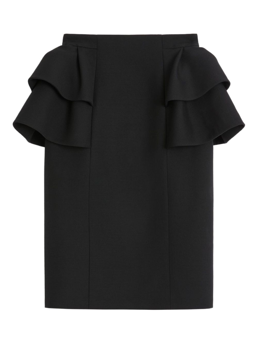 Valentino Crepe Couture High-Waisted Ruffled Wool and Silk Midi Skirt Black