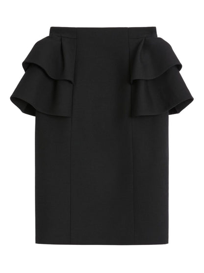 Valentino Crepe Couture High-Waisted Ruffled Wool and Silk Midi Skirt Black
