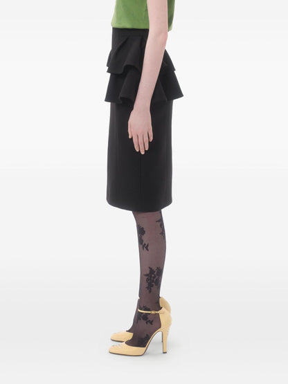 Valentino Crepe Couture High-Waisted Ruffled Wool and Silk Midi Skirt Black