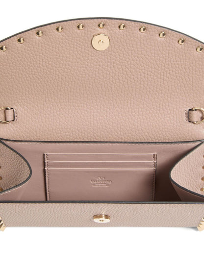 Valentino Garavani Rockstud Leather Wallet on Chain in Powder Powder
