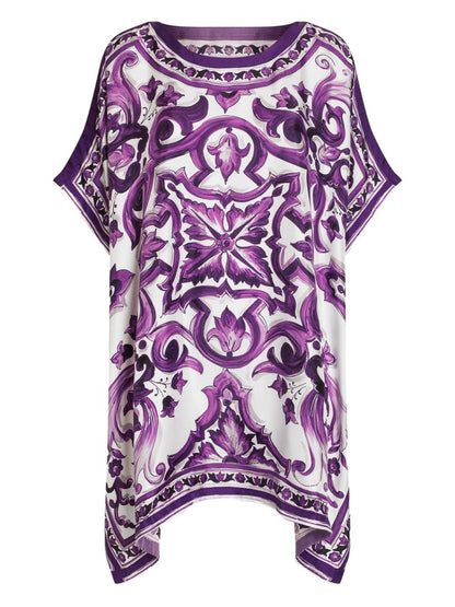 Dolce &amp; Gabbana Majolica Print Silk Twill Kaftan Purple