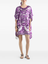 Dolce & Gabbana Majolica Print Silk Twill Kaftan Purple