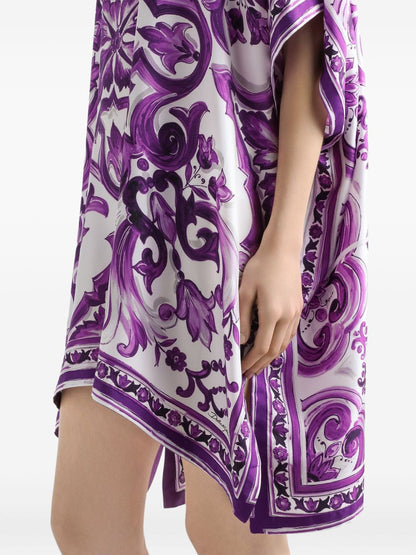 Dolce &amp; Gabbana Majolica Print Silk Twill Kaftan Purple