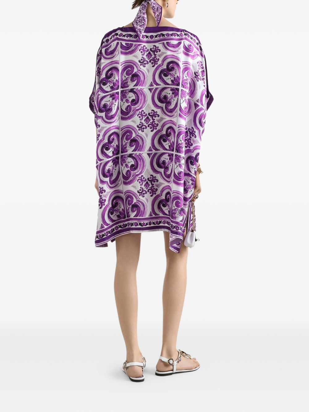 Dolce &amp; Gabbana Majolica Print Silk Twill Kaftan Purple