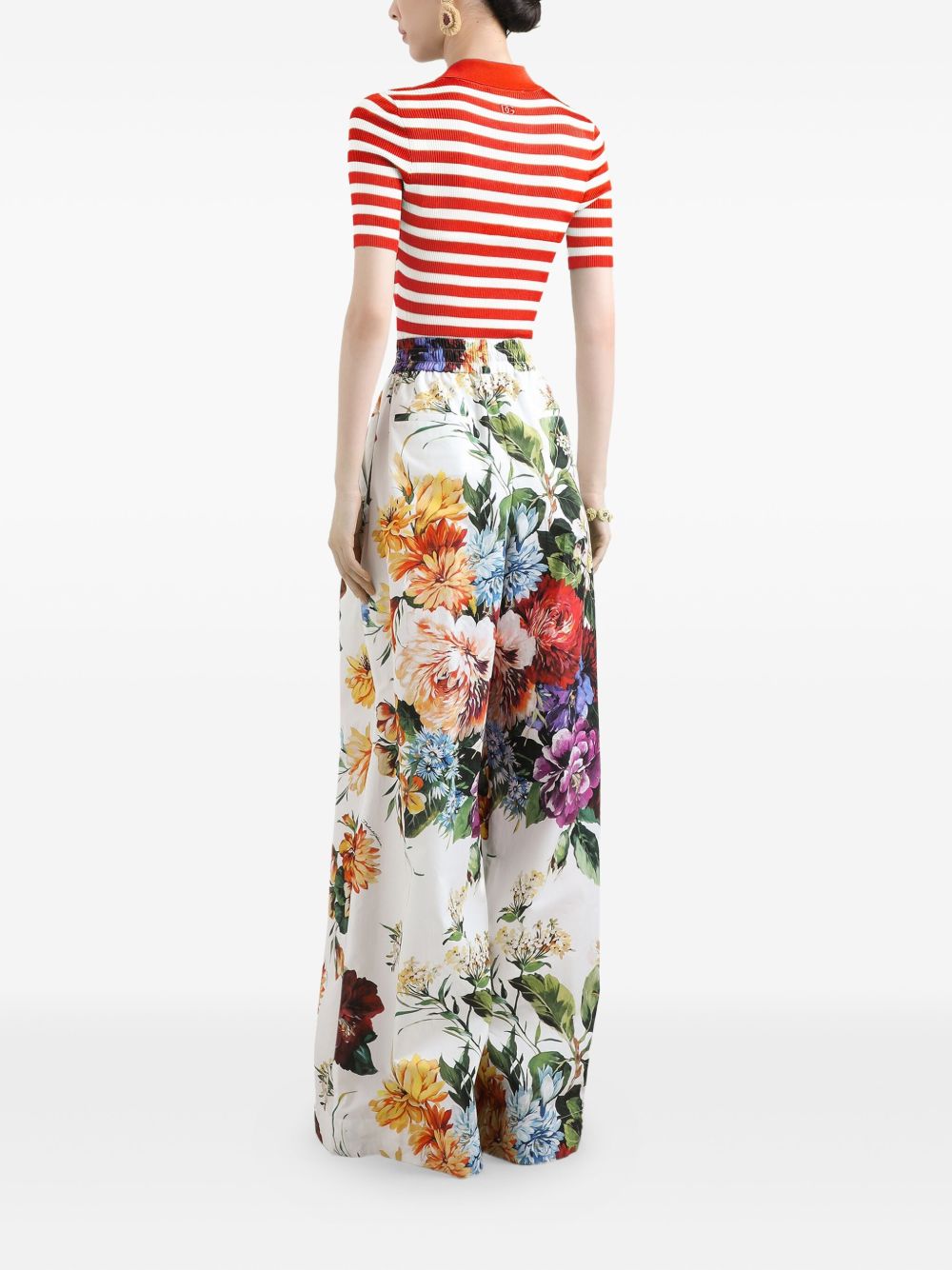 Dolce &amp; Gabbana Striped Red Polo Shirt with Tonal Logo Plaque Red