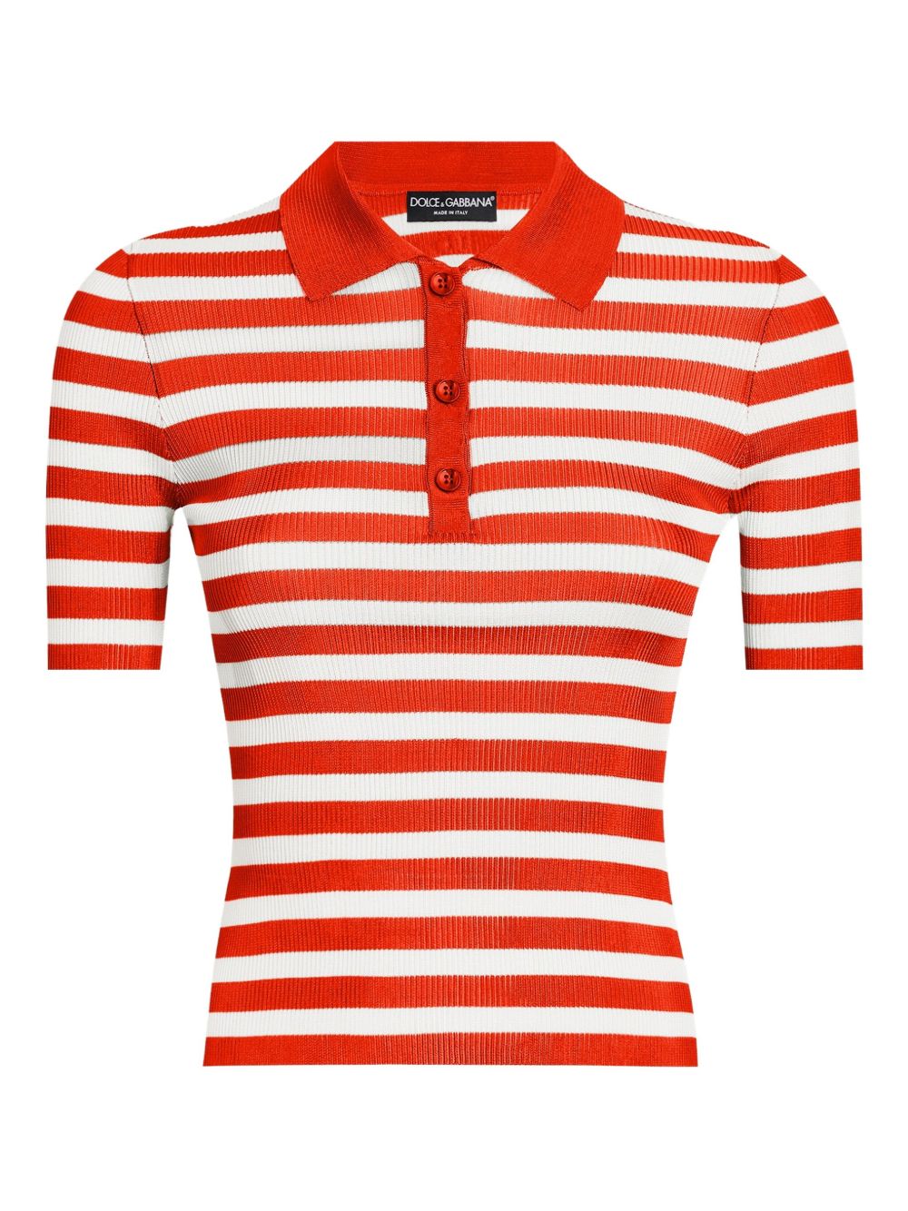 Dolce & Gabbana Striped Red Polo Shirt with Tonal Logo Plaque Red