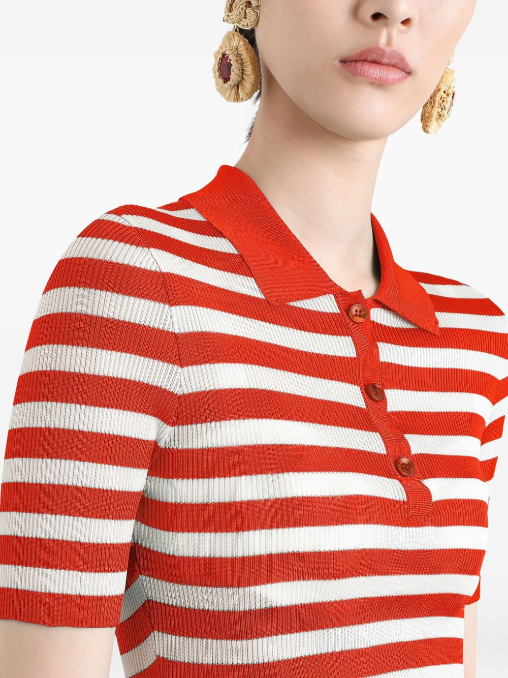 Dolce &amp; Gabbana Striped Red Polo Shirt with Tonal Logo Plaque Red