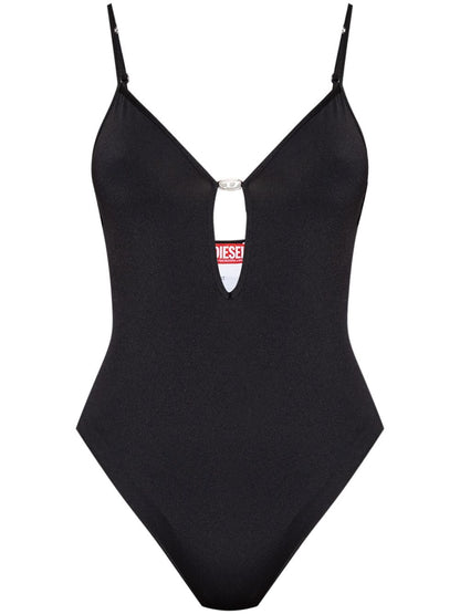 Diesel Oval-D Bodysuit in Black with Adjustable Spaghetti Straps and Low Back Black