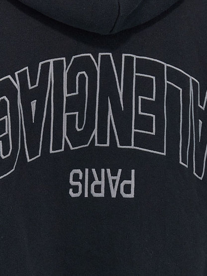 Balenciaga Zip-Up Cotton Hoodie with Embroidered Back Black