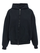 Balenciaga Zip-Up Cotton Hoodie with Embroidered Back Black