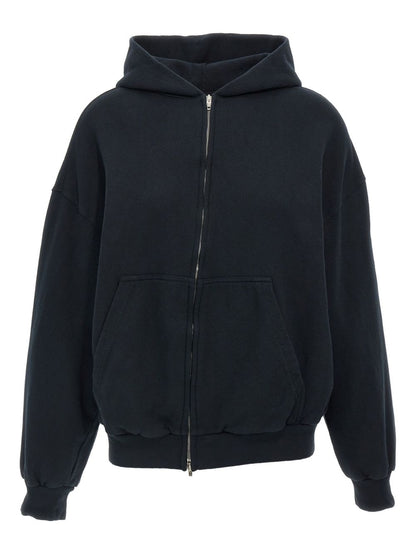 Balenciaga Zip-Up Cotton Hoodie with Embroidered Back Black