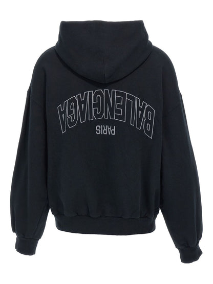Balenciaga Zip-Up Cotton Hoodie with Embroidered Back Black