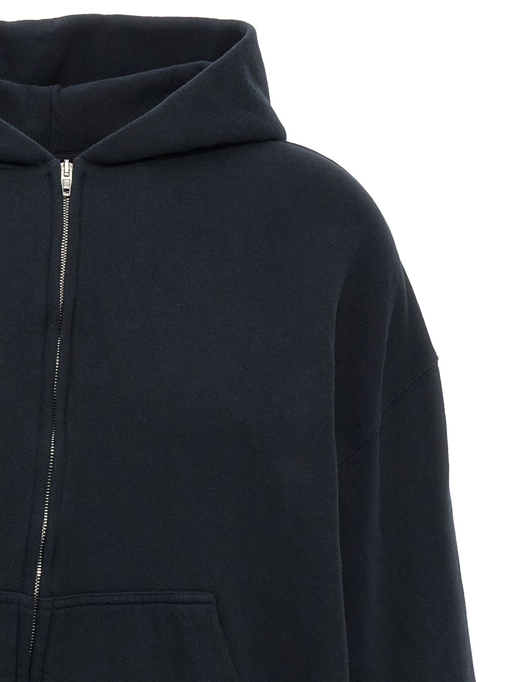 Balenciaga Zip-Up Cotton Hoodie with Embroidered Back Black