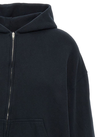 Balenciaga Zip-Up Cotton Hoodie with Embroidered Back Black