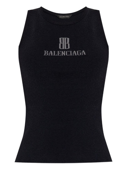 Balenciaga Nano BB Logo-Intarsia Sleeveless Tank Top Black