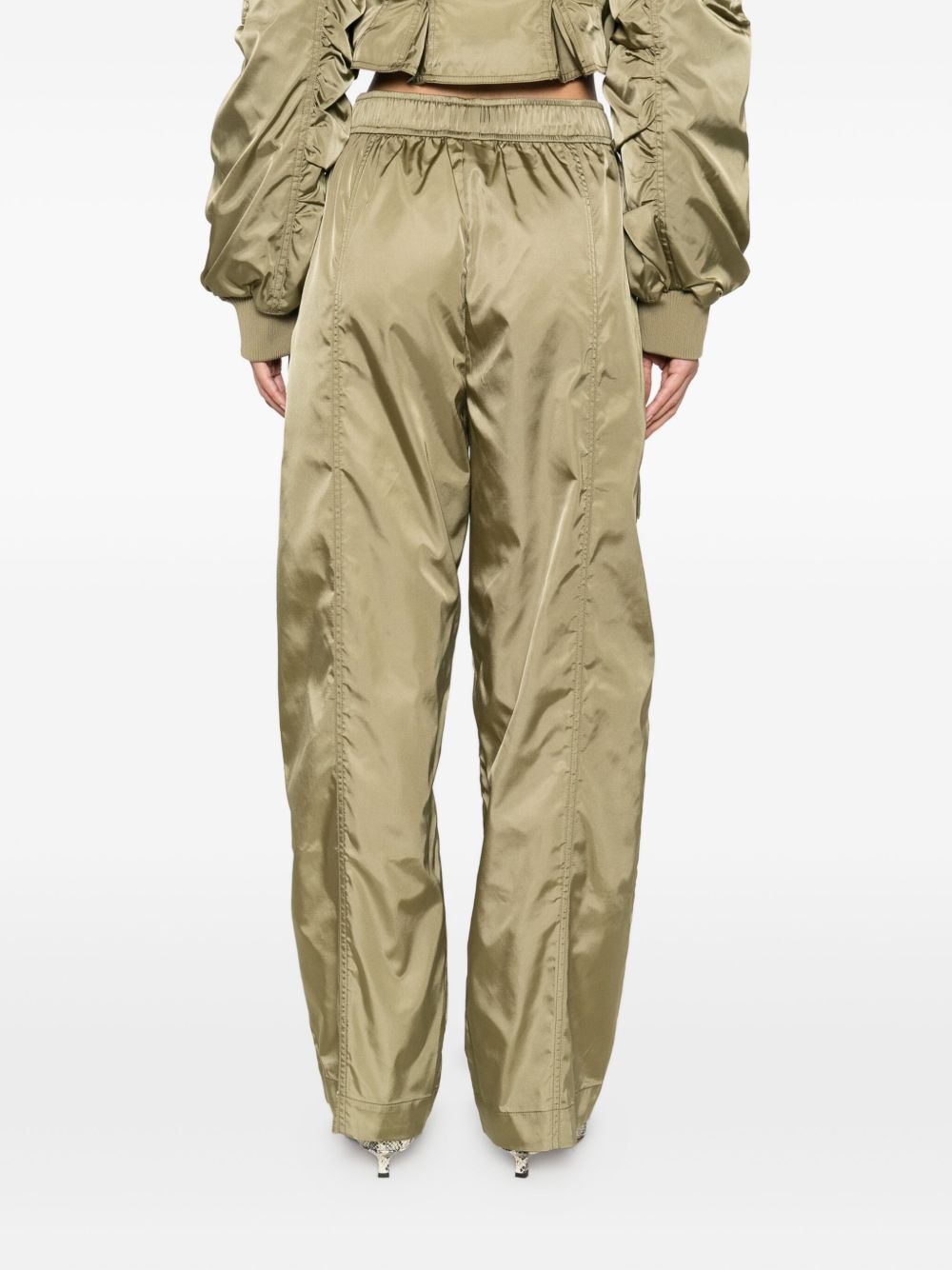 Ganni Oversized Sage Green Nylon Cargo Trousers Green