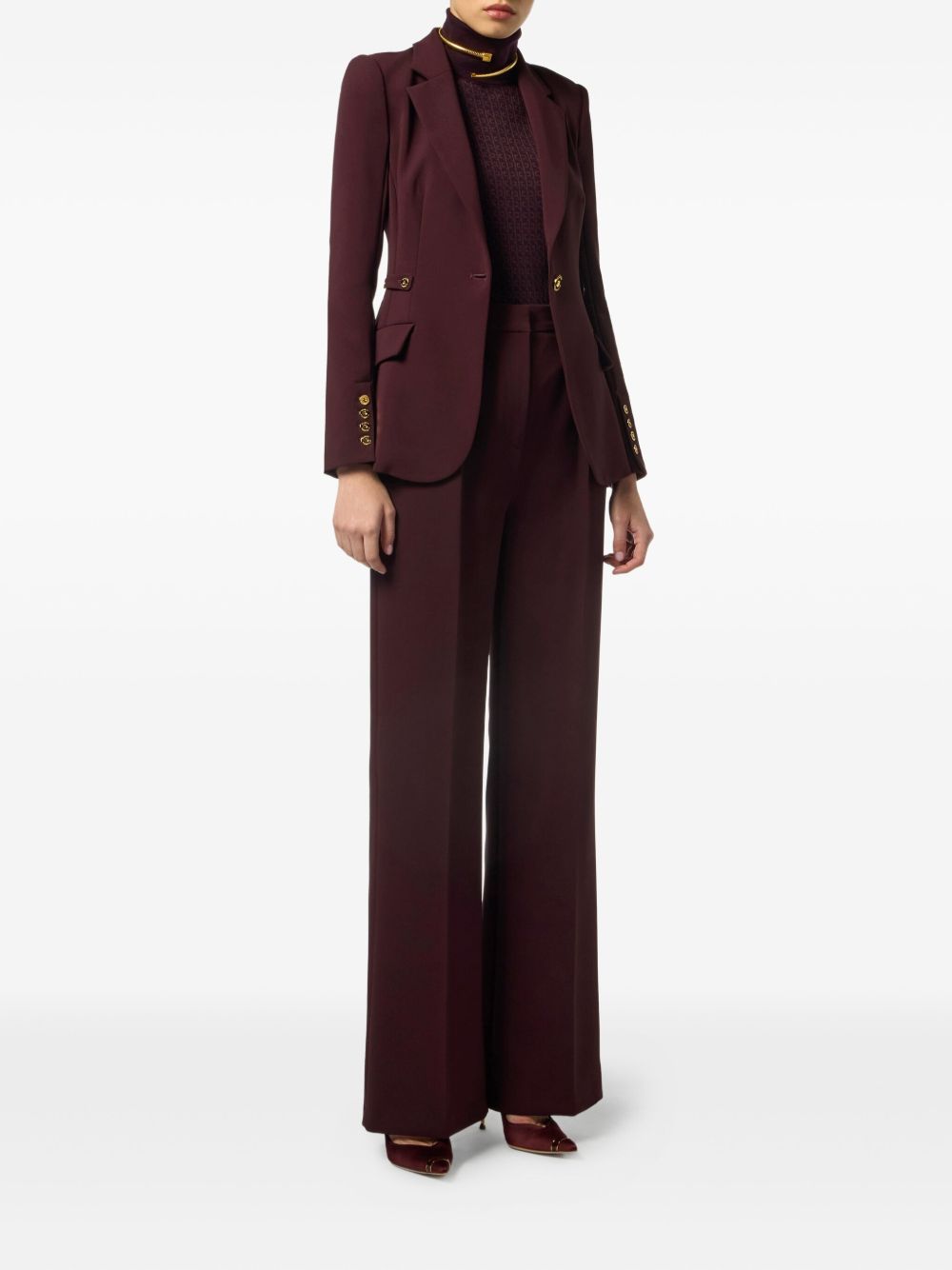 Elisabetta Franchi Jacquard Wool-Blend Roll-Neck Sweater Bordeaux Bordeaux