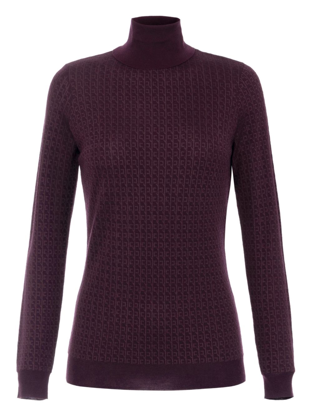 Elisabetta Franchi Jacquard Wool-Blend Roll-Neck Sweater Bordeaux Bordeaux