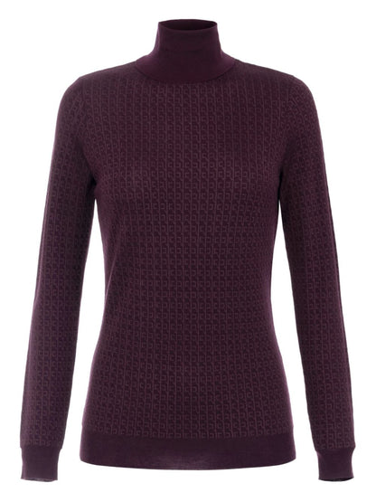 Elisabetta Franchi Jacquard Wool-Blend Roll-Neck Sweater Bordeaux Bordeaux