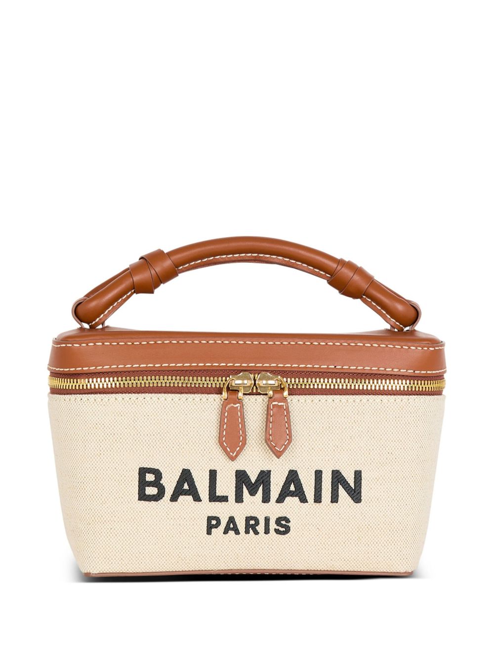 Balmain B-Army Canvas Vanity Case Leather Brown