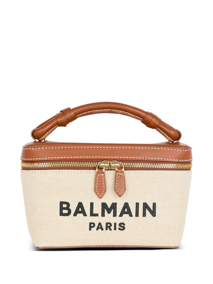 Balmain B-Army Canvas Vanity Case Leather Brown