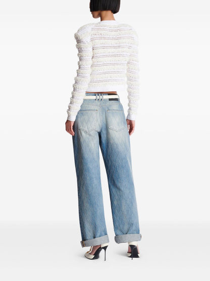 Balmain Long-Sleeved Tweed-Effect Knit Cardigan White