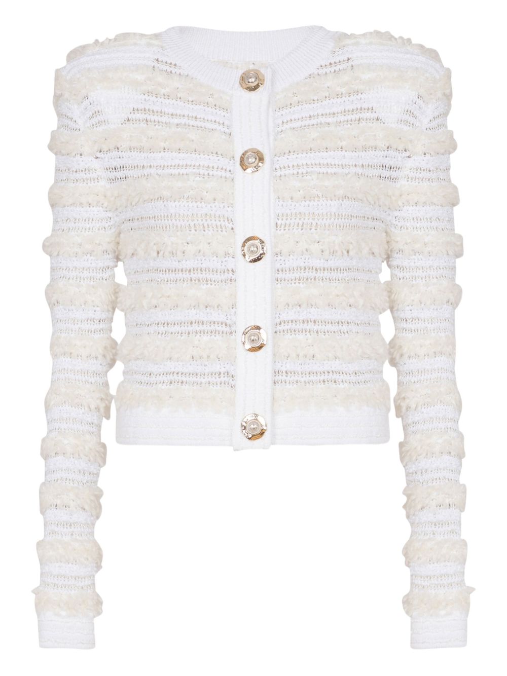 Balmain Long-Sleeved Tweed-Effect Knit Cardigan White