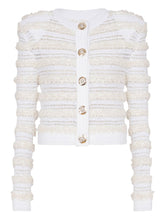 Balmain Long-Sleeved Tweed-Effect Knit Cardigan White