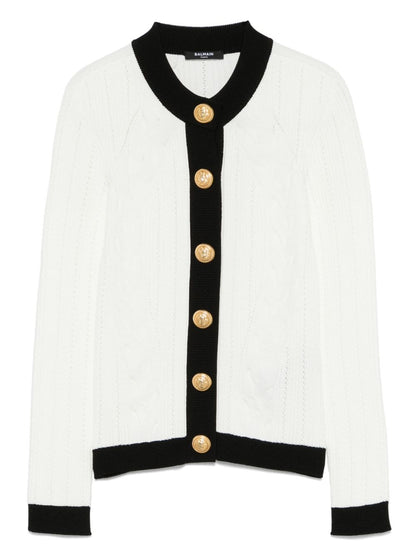 Balmain Two-Tone Knitted Cardigan White