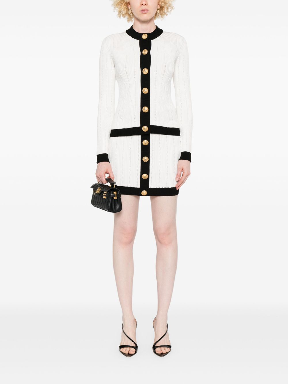 Balmain Two-Tone Knitted Cardigan White