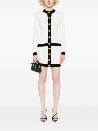 Balmain Two-Tone Knitted Cardigan White
