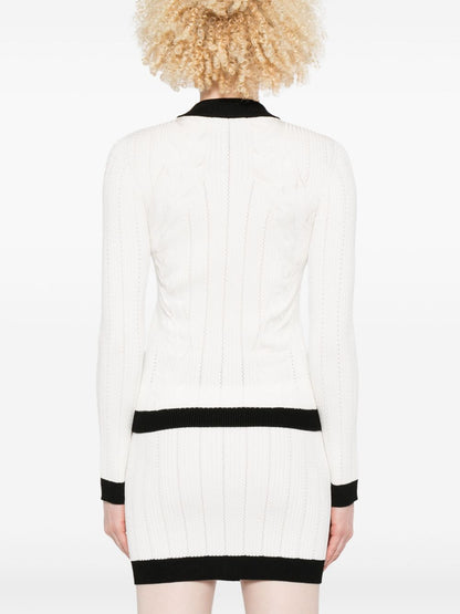 Balmain Two-Tone Knitted Cardigan White