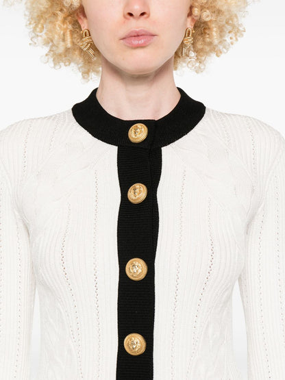 Balmain Two-Tone Knitted Cardigan White