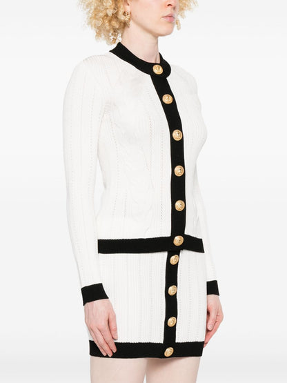 Balmain Two-Tone Knitted Cardigan White