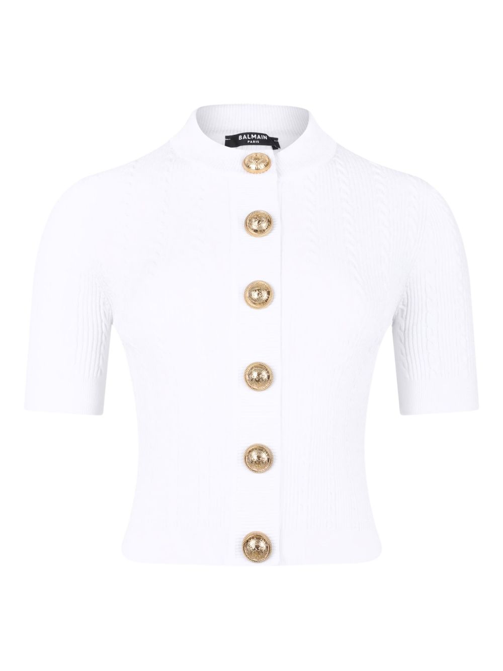 Balmain Ribbed Buttoned Crewneck Cardigan White