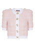 Balmain Cropped Tweed Cardigan with Logo-Embellished Buttons Pink