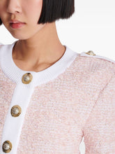 Balmain Cropped Tweed Cardigan with Logo-Embellished Buttons Pink