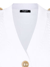 Balmain Button-Trim Cable-Knit V-Neck Cardigan White