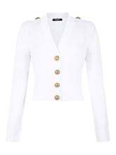 Balmain Button-Trim Cable-Knit V-Neck Cardigan White