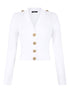 Balmain Button-Trim Cable-Knit V-Neck Cardigan White