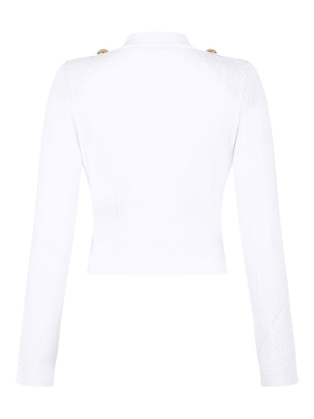 Balmain Button-Trim Cable-Knit V-Neck Cardigan White