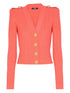 Balmain Long-Sleeved Twisted Knit Cardigan in Coral Pink Orange