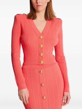 Balmain Long-Sleeved Twisted Knit Cardigan in Coral Pink Orange