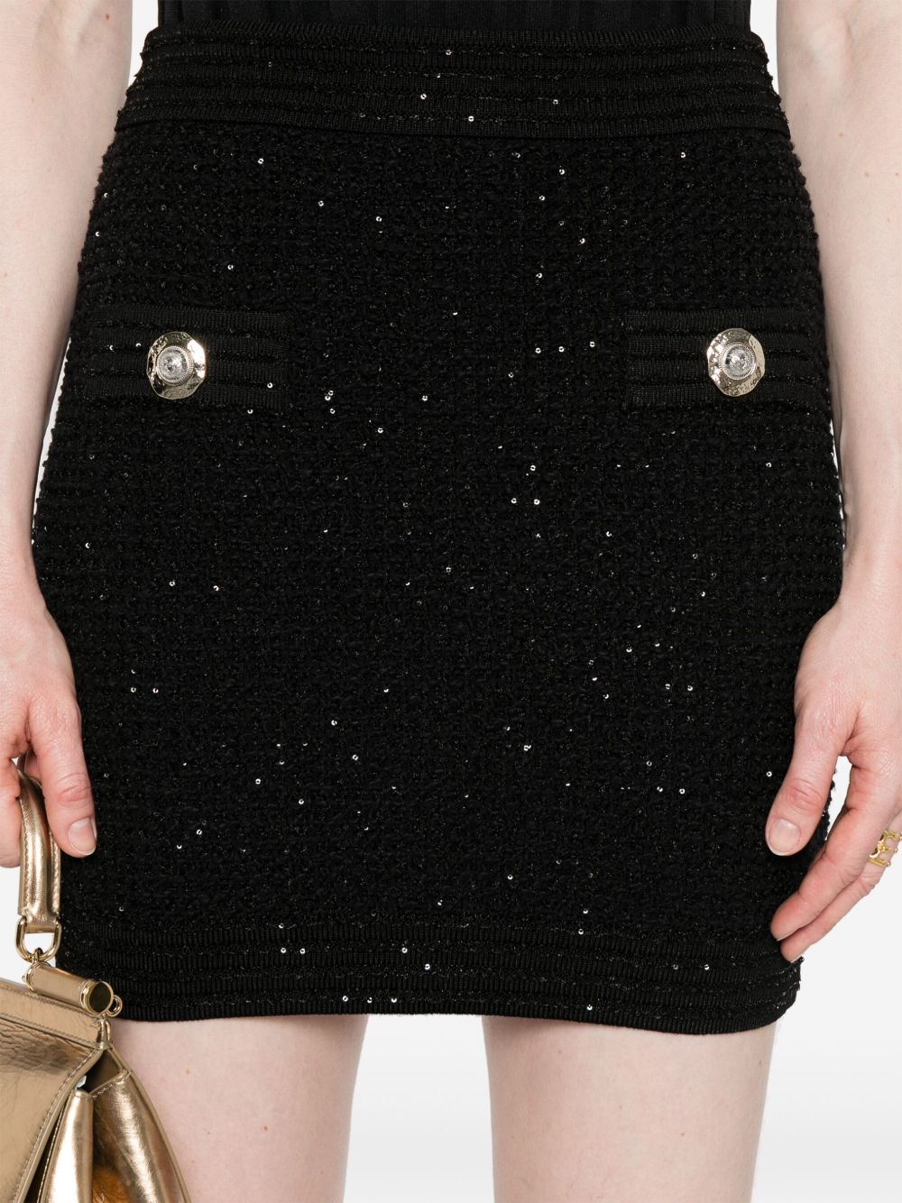 Balmain Tweed High-Rise Mini Skirt Black