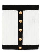 Balmain Button-embellished ribbed-knit mini skirt White