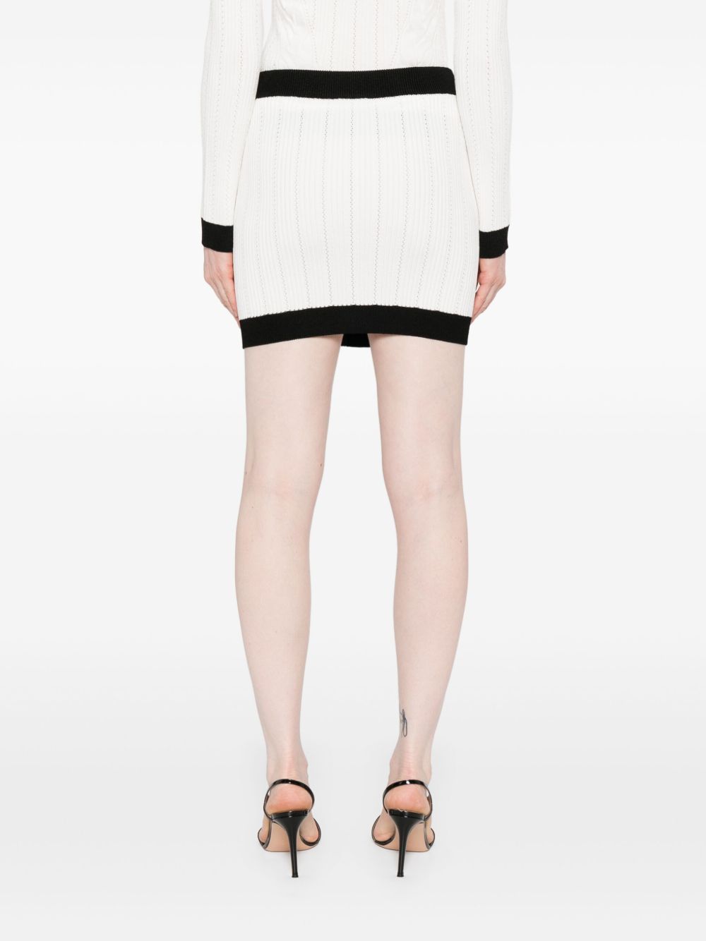 Balmain Button-Embellished Ribbed-Knit Mini Skirt White