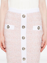 Balmain Tweed Pencil Skirt with Decorative Buttons Pink
